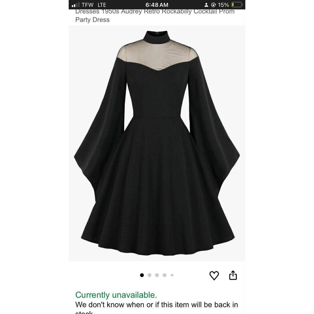 Medium Black 1970's Rockabilly / Goth / Stevie Nicks Style Sheer Top Dress